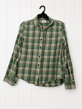 Pact Green and White Plaid Button-Down Shirt